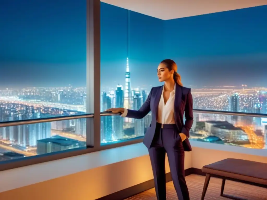 Edificio de lujo en la ciudad: éxito en inversión inmobiliaria Invertir en crowdfunding inmobiliario: Edificio moderno de lujo con ventanales de piso a techo reflejando la vibrante ciudad de noche
