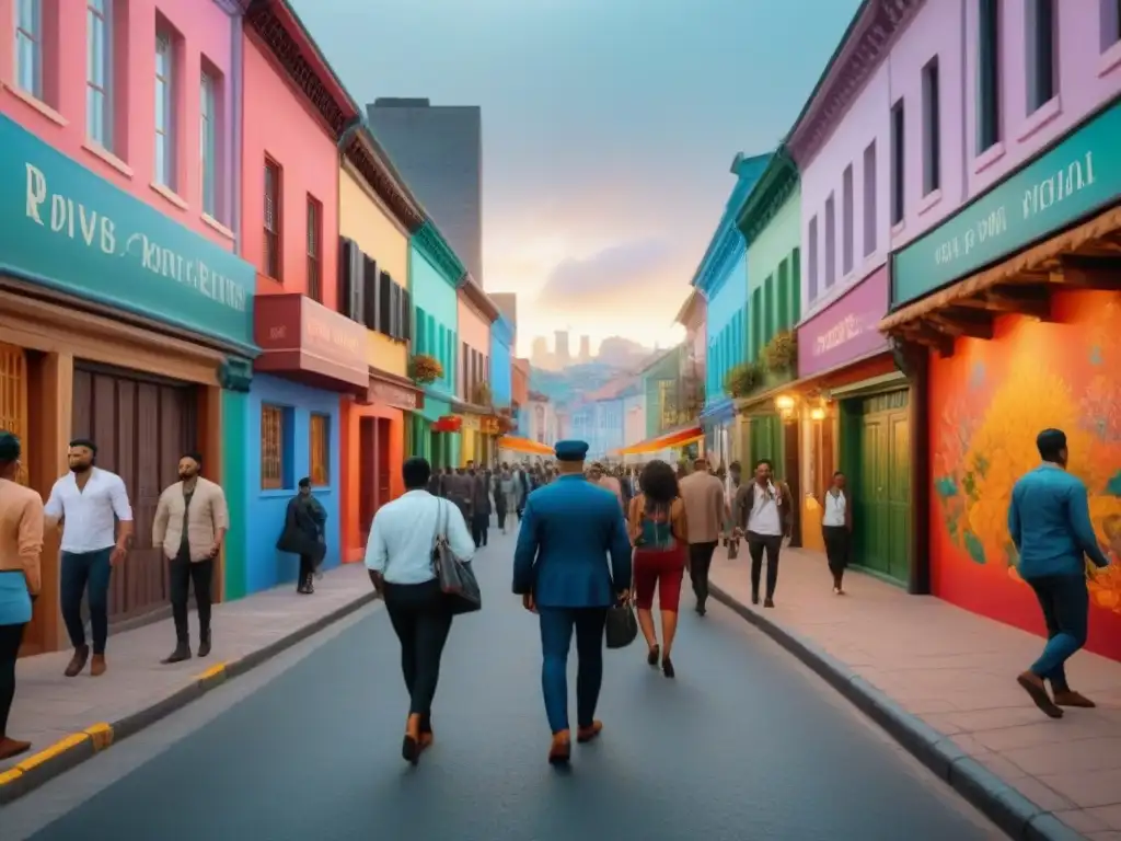 Representación cultural en el desarrollo urbano: muralismo vibrante que refleja la diversidad y armonía de una bulliciosa calle de la ciudad