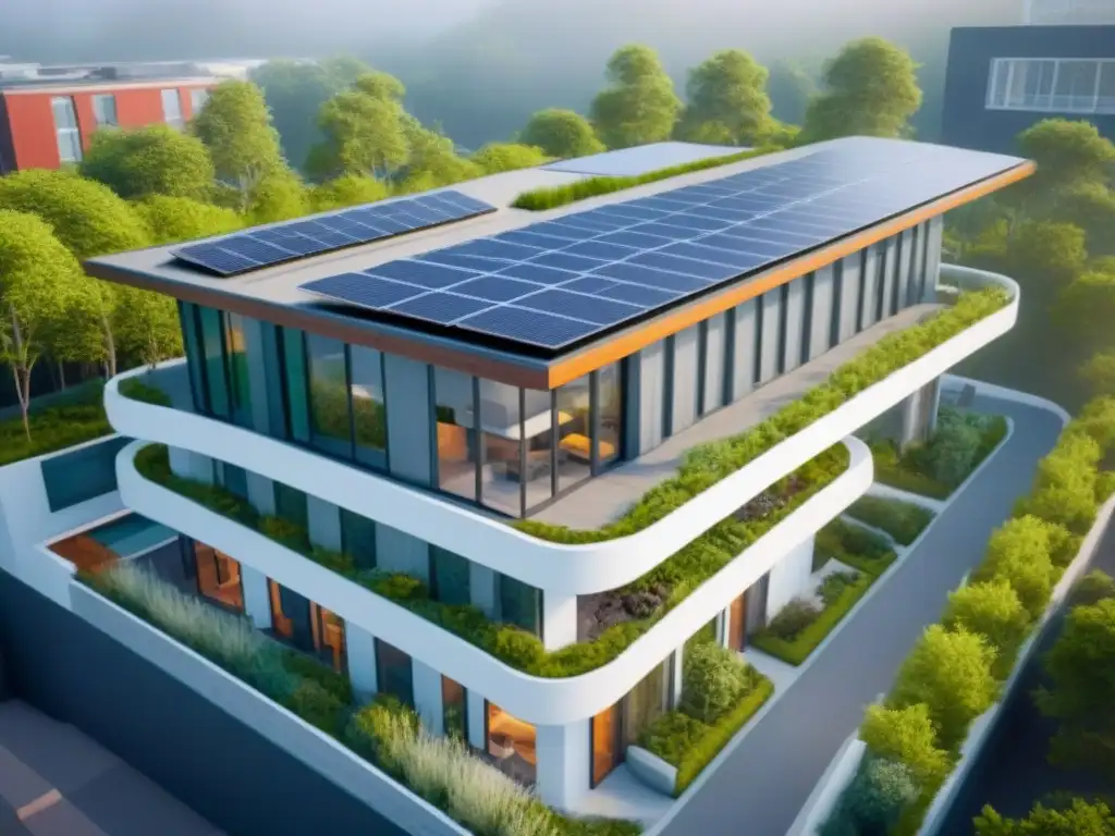 Desarrollo inmobiliario sostenible: arquitectura verde moderna Un desarrollo inmobiliario moderno y sostenible con diseño verde, promoviendo la planificación verde en proyectos inmobiliarios