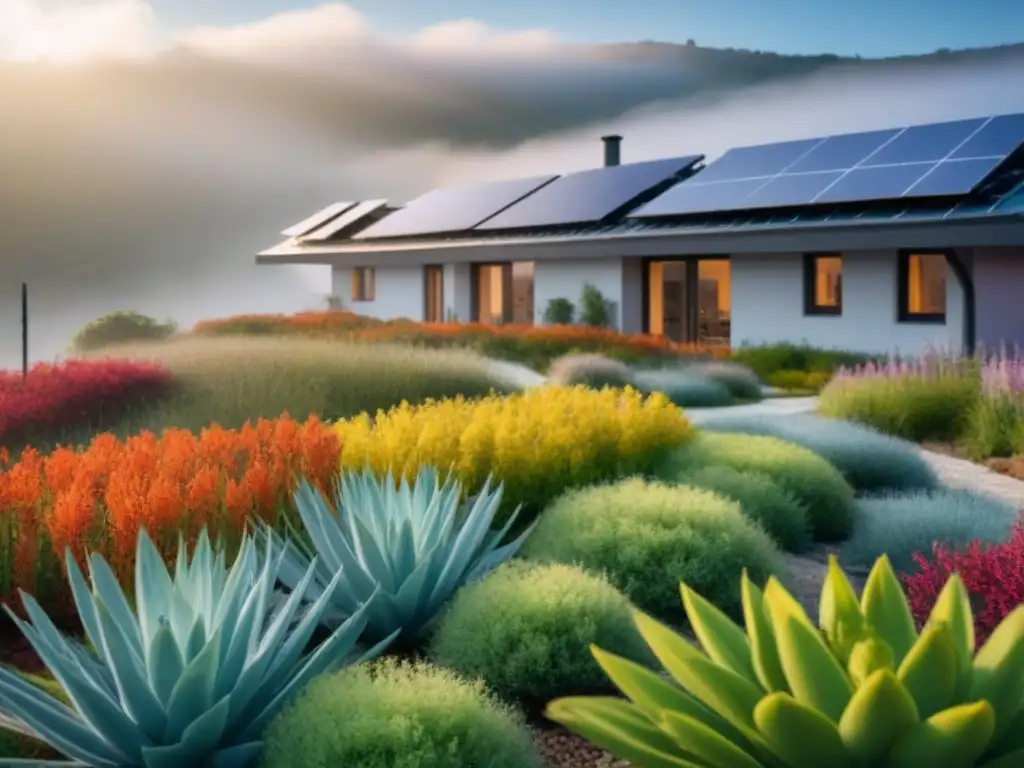 Desarrollo inmobiliario sostenible: armonía urbana y naturaleza Un desarrollo inmobiliario sostenible con techos verdes, paneles solares y sistemas de reciclaje de agua