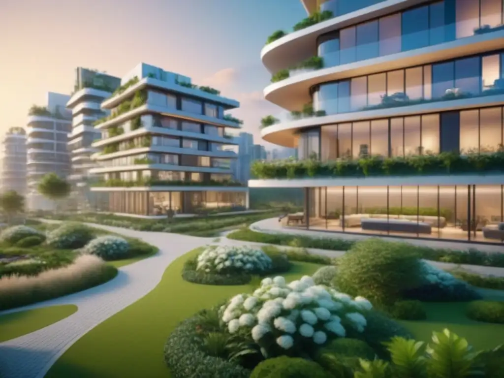 Desarrollo urbano futurista: mezcla perfecta de modernidad y naturaleza Un desarrollo mixto futurista con centros comerciales multifuncionales, arquitectura vanguardista y espacios verdes