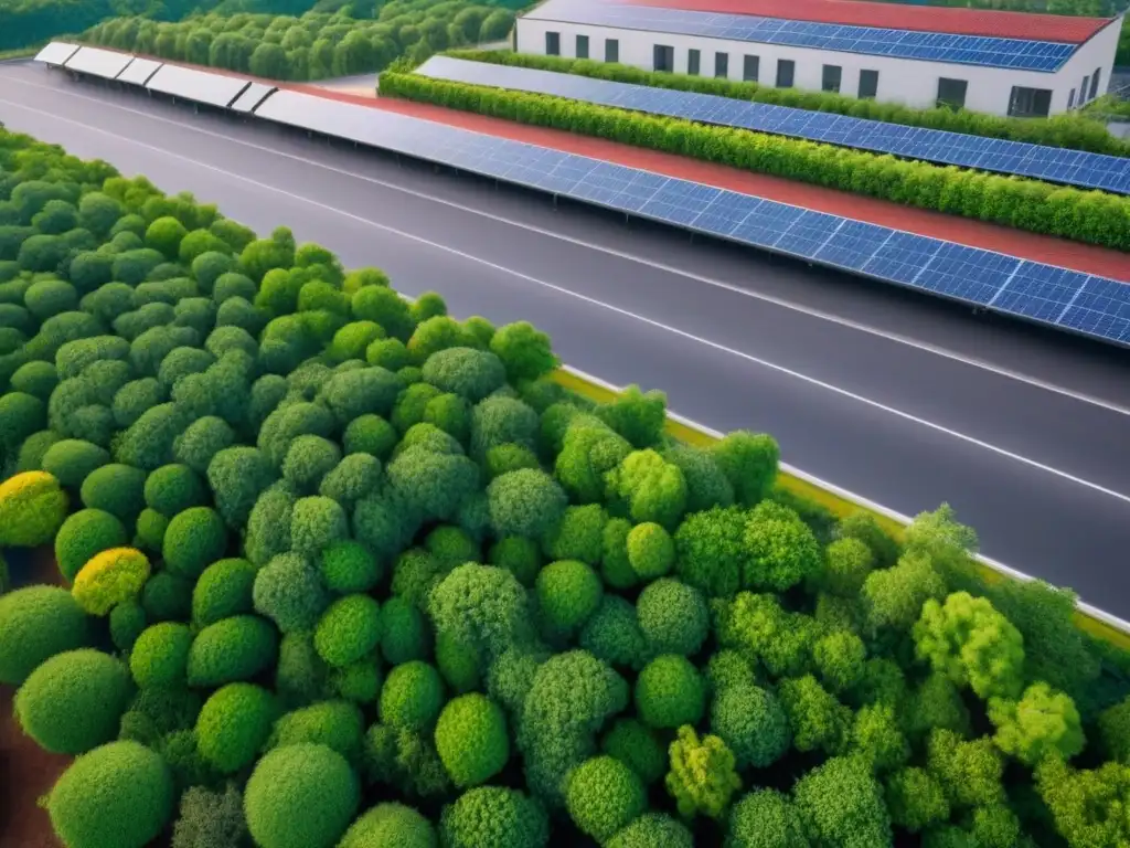 Desarrollo urbano sostenible: arquitectura verde y naturaleza en armonía Un desarrollo urbano sostenible con prácticas responsables en inmobiliaria: techos verdes, paneles solares, carriles bici y espacios verdes integrados