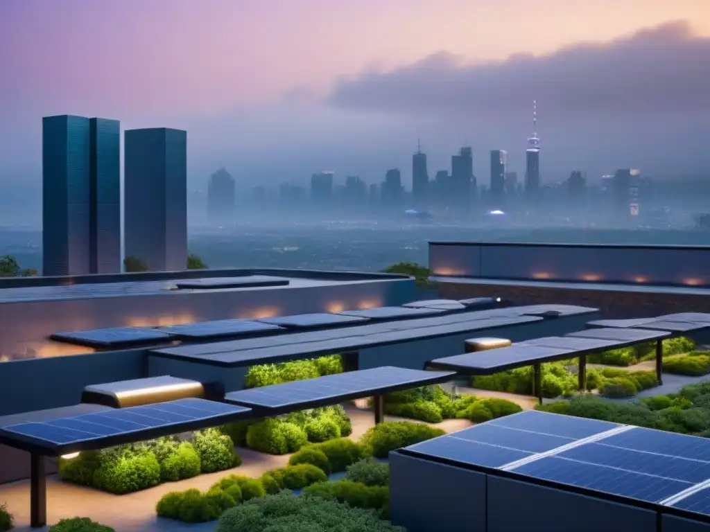 Horizonte sostenible: arquitectura futurista con certificación LEED Certificación LEED en desarrollos urbanos: Una ciudad futurista con edificios sostenibles al atardecer