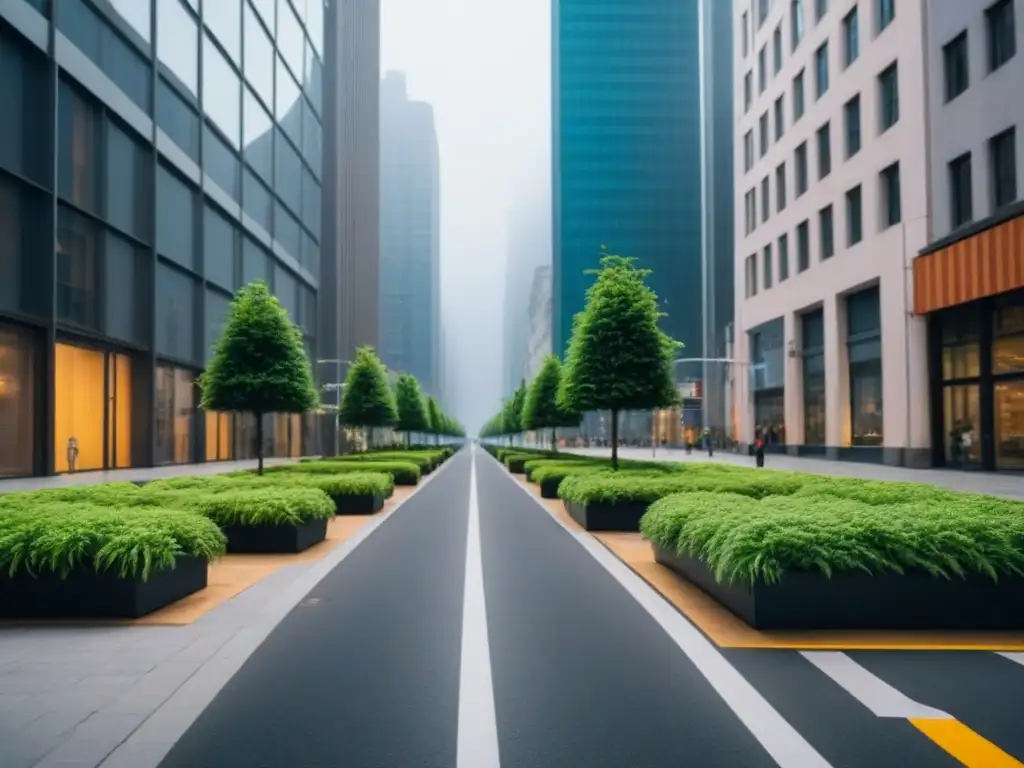 Desolación urbana: el impacto del teletrabajo en los rascacielos Desolada calle de oficinas con impacto del teletrabajo en inmobiliaria
