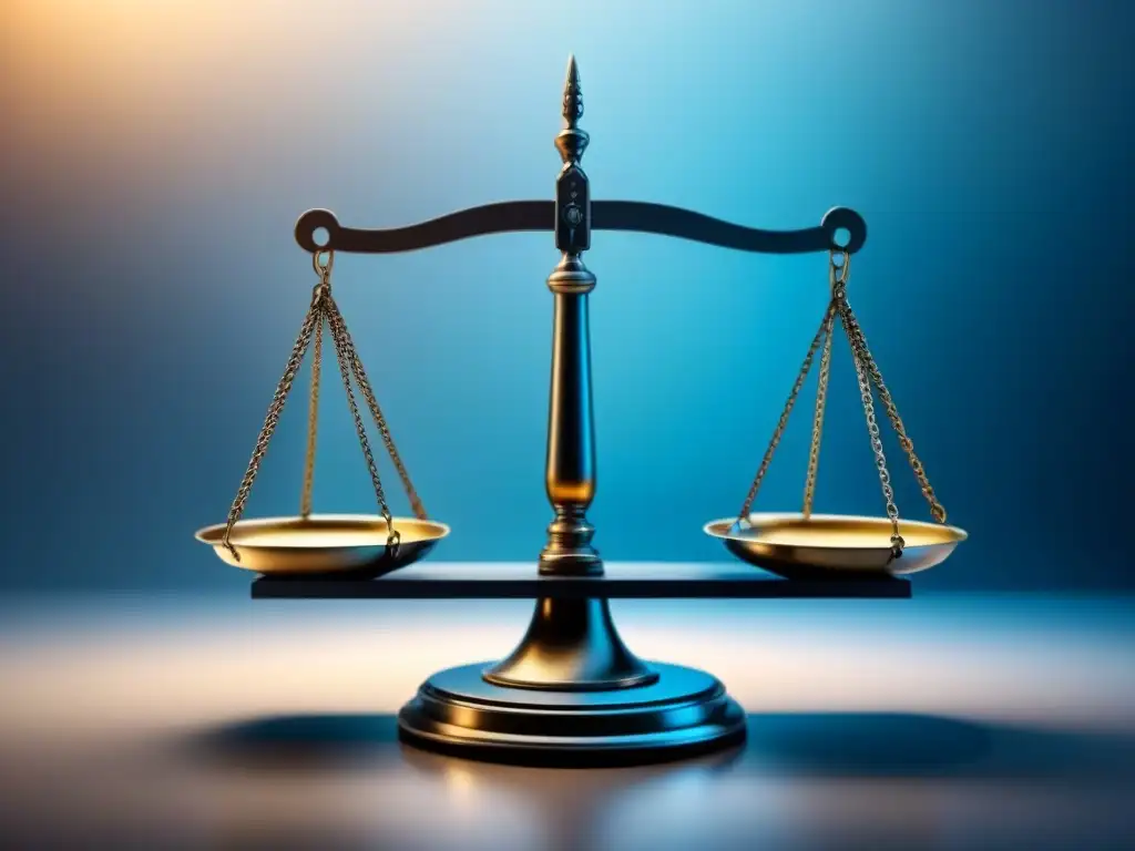 Equilibrio legal en transacciones inmobiliarias: protección equitativa Ilustración detallada de una balanza perfectamente equilibrada, simbolizando la protección en leyes inmobiliarias compra venta