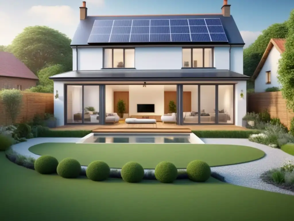 Transformación ecofriendly de casa tradicional a moderna Transformación detallada de casa tradicional a ecofriendly con paneles solares, muros verdes y jardines
