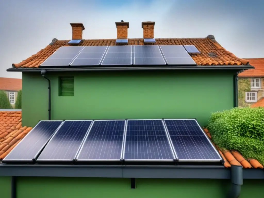 Restauración ecofriendly de edificio histórico con tecnologías sostenibles Ilustración 8k detallada de edificio histórico restaurado con tecnologías sostenibles para minimizar huella carbono