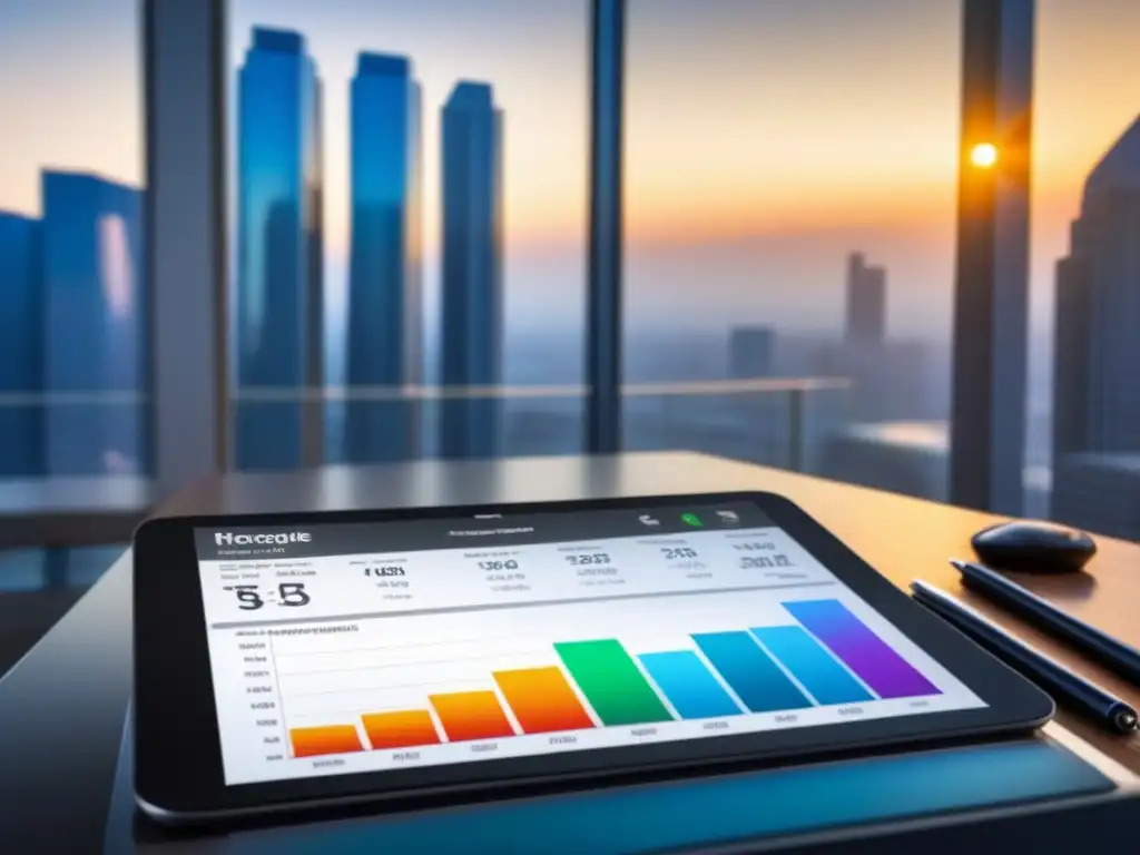 Planificación financiera para hipoteca: detallado y organizado Detallada planificación financiera para hipoteca según ingresos inmobiliarios en tablet en oficina con vista a la ciudad