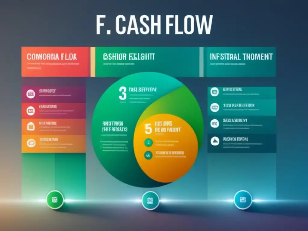 Diagrama impactante: flujo de efectivo en inversión inmobiliaria comercial Infografía detallada del flujo de caja en inversión en centros comerciales, con colores vibrantes y diseño moderno