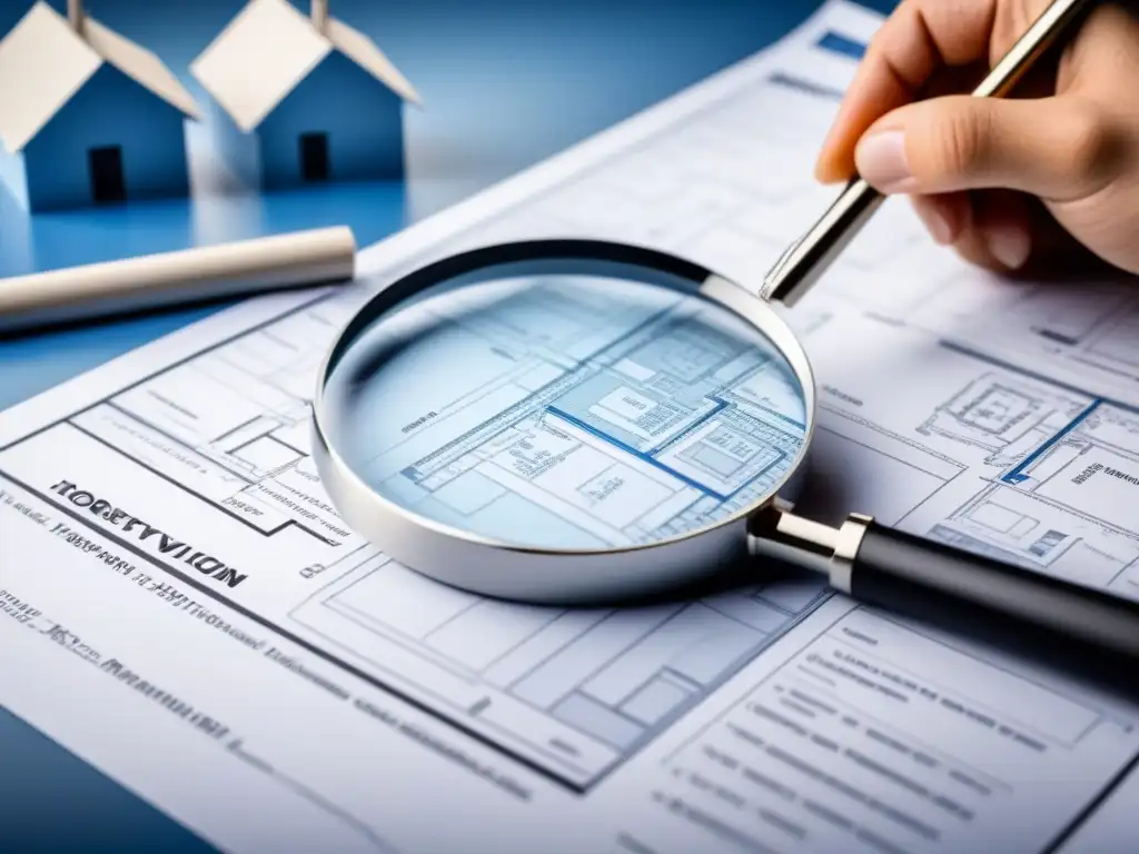 Valuación inmobiliaria: transparencia y precisión Detallada ilustración moderna de una lupa sobre plano de casa, simbolizando la importancia de la valoración honesta en el mercado inmobiliario