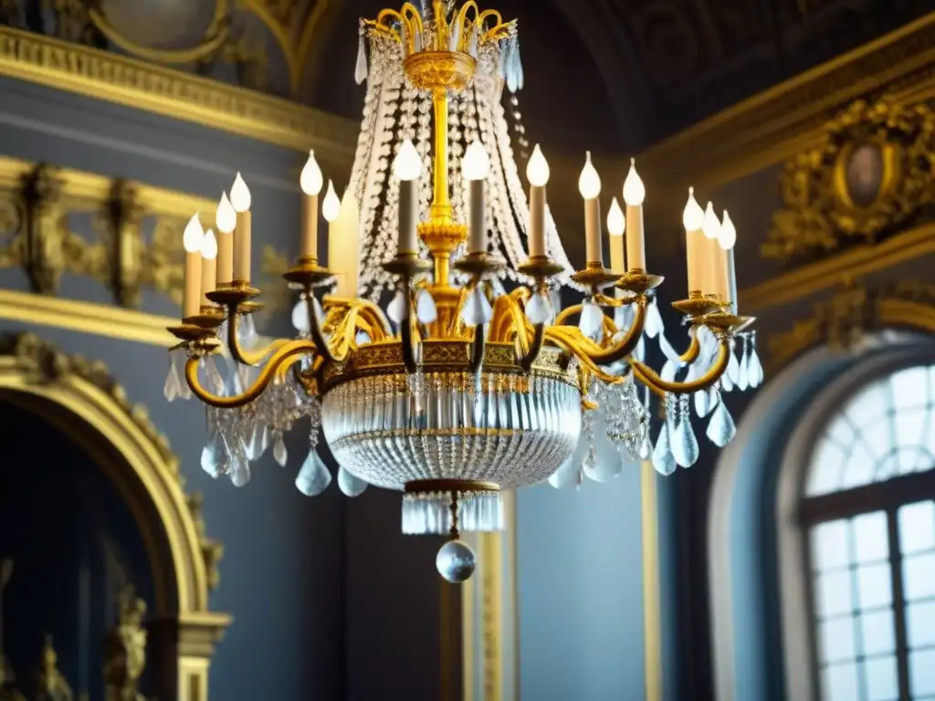 Restauración detallada de chandelier en Palacio de Versalles Detallada restauración de detalles dorados en candelabro histórico en Versalles