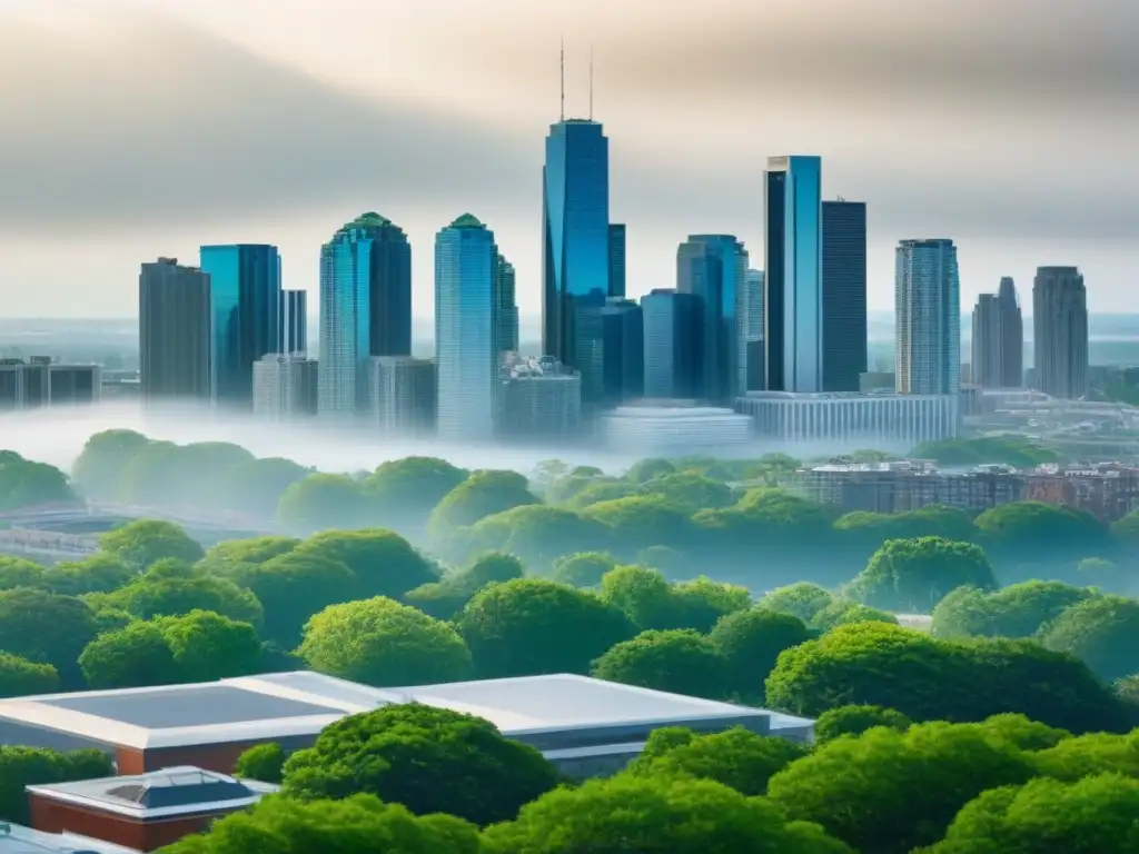 Infografía detallada de regulaciones de conservación en la ciudad Ilustración detallada de skyline urbano con edificios de distintas alturas
