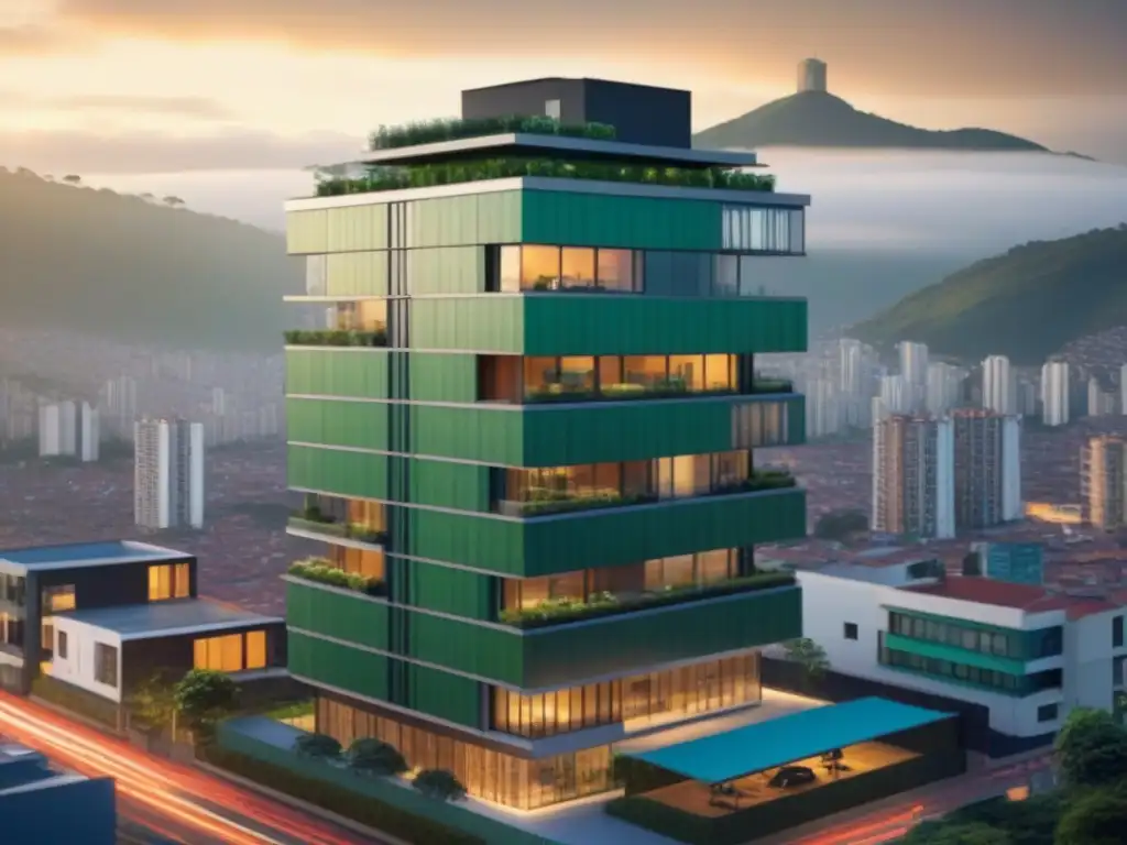 Blueprint sostenible de rascacielos en Bogotá Detallado plano arquitectónico de edificio sostenible en Bogotá, con innovadores elementos verdes