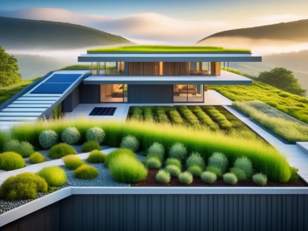 Plan arquitectónico sostenible: diseño verde moderno y ecoamigable Detallado plano arquitectónico de edificio sostenible con características ecoamigables