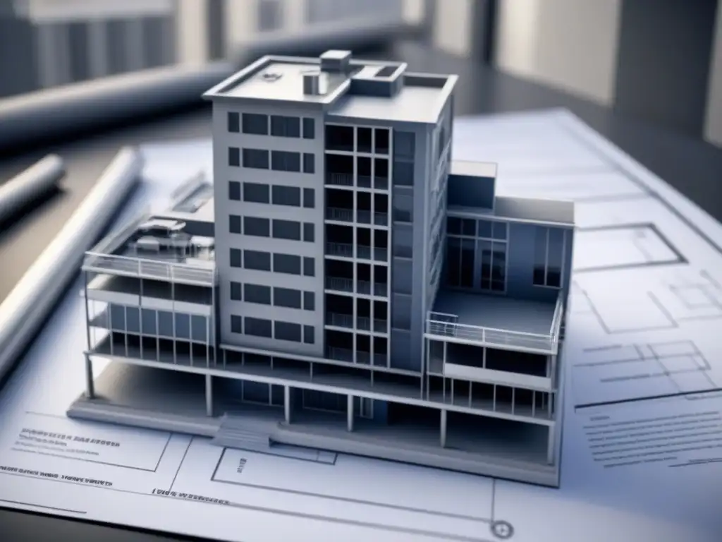 Plano arquitectónico detallado de rascacielos Detallado plano arquitectónico de rascacielos resaltando evaluación de riesgos en proyectos inmobiliarios