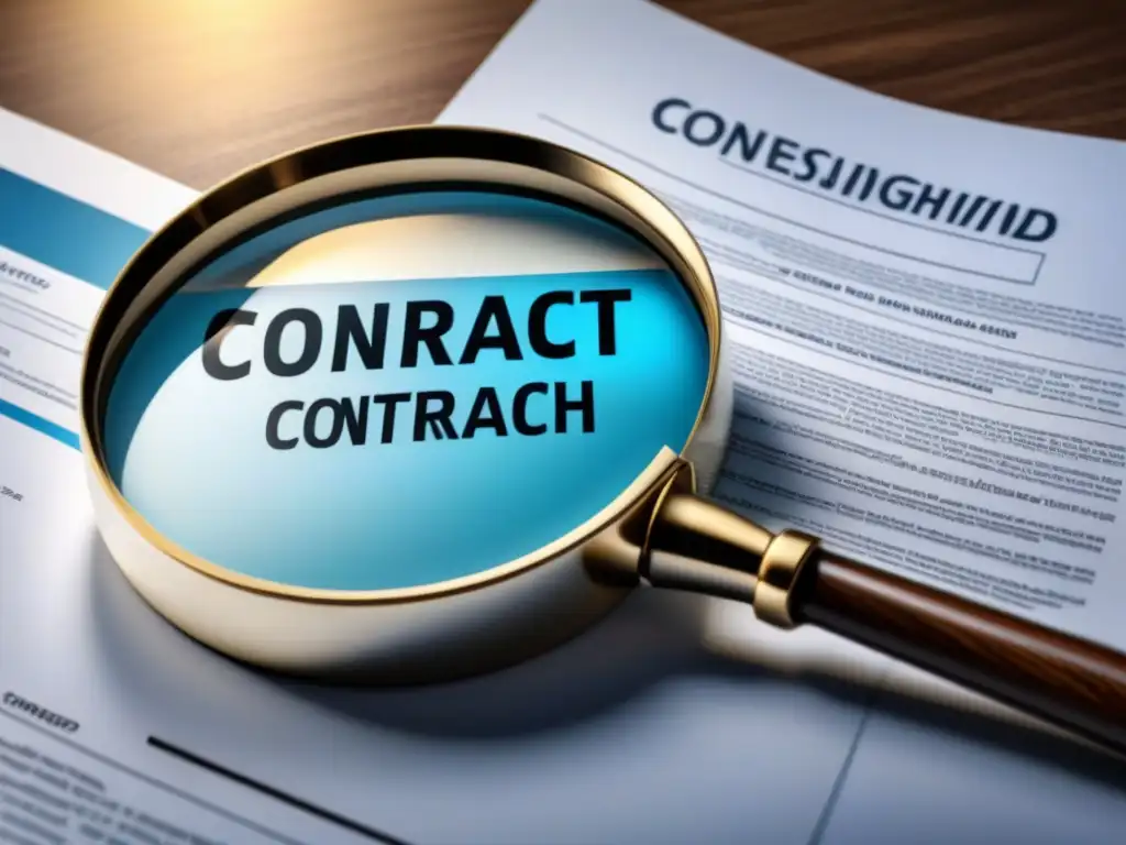 Contrato inmobiliario detallado bajo lupa: análisis minucioso Detalle en contrato inmobiliario con cláusulas abusivas bajo lupa, transmitiendo análisis y profesionalismo