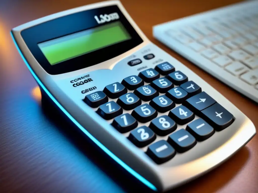 Calculadora moderna: detallada y fascinante Detalle impresionante de una calculadora moderna, resaltando la importancia de entender las tasas de interés en refinanciamiento
