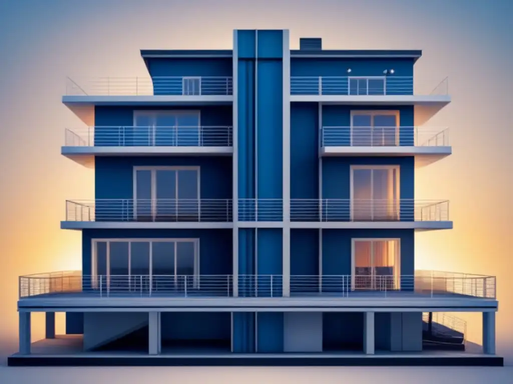 Blueprint detallado de edificio: inspección técnica y seguridad Detalle moderno de un plano arquitectónico de edificio multistory resaltando la importancia inspección técnica edificios