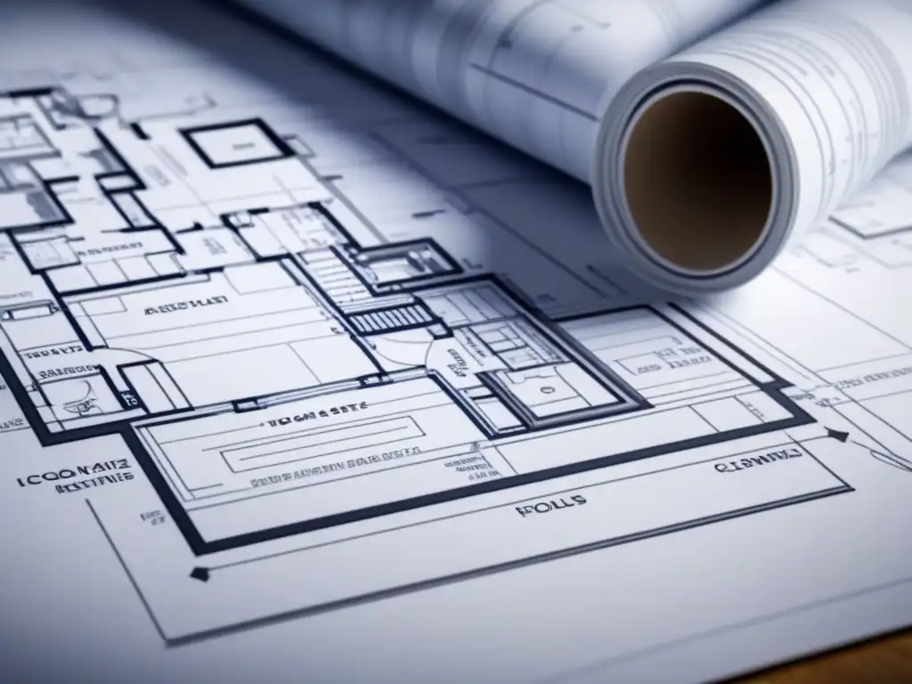 Blueprint moderno y detallado para restauración de propiedad Detalle de un plano arquitectónico moderno con cláusulas críticas para contratos de restauración inmobiliaria