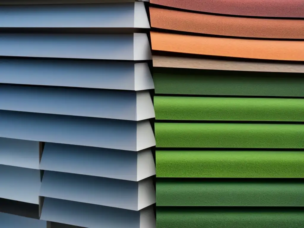 Material ecológico innovador para construcción sostenible Detalles ecoamigables de material reciclado en tono tierra para soluciones aislamiento térmico construcción verde