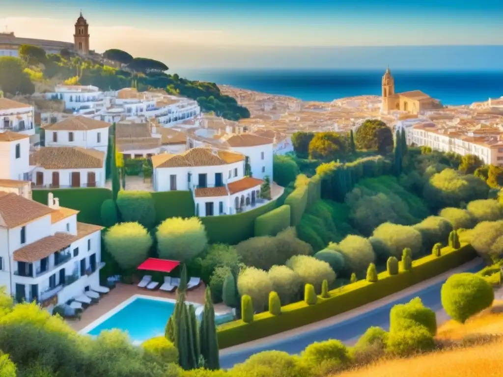 Cityscape de España: Villas tradicionales y rascacielos modernos Un día soleado en España: desde villas tradicionales hasta rascacielos modernos