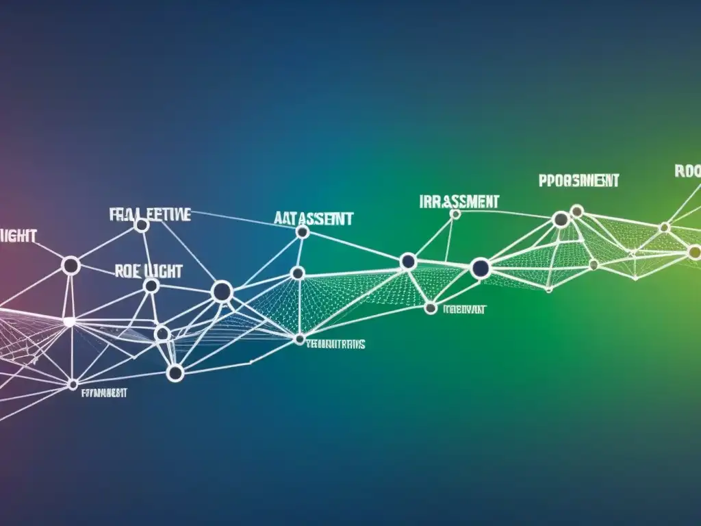 Red de predicción inmobiliaria: análisis de mercado, riesgo y ROI Un diagrama moderno de nodos interconectados y puntos de datos, simbolizando la complejidad de los Modelos predictivos inversión inmobiliaria