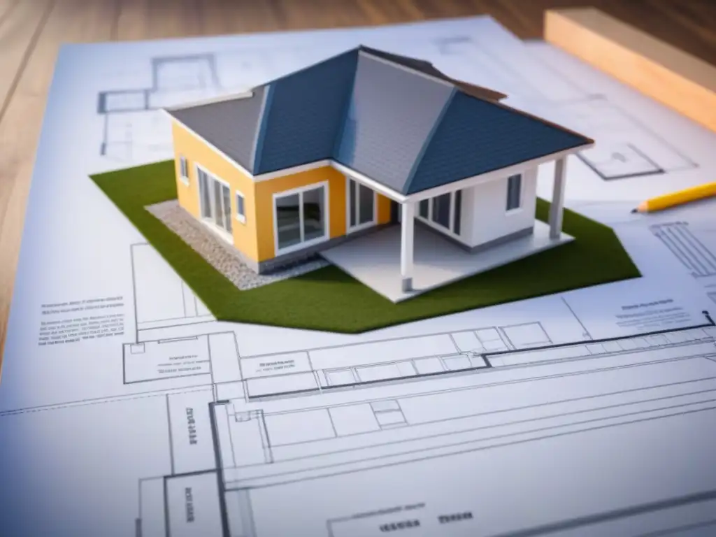 Plan arquitectónico moderno de casa en construcción con detalles vibrantes Diseño arquitectónico en construcción con detalles vibrantes y formas geométricas, representando crecimiento e innovación