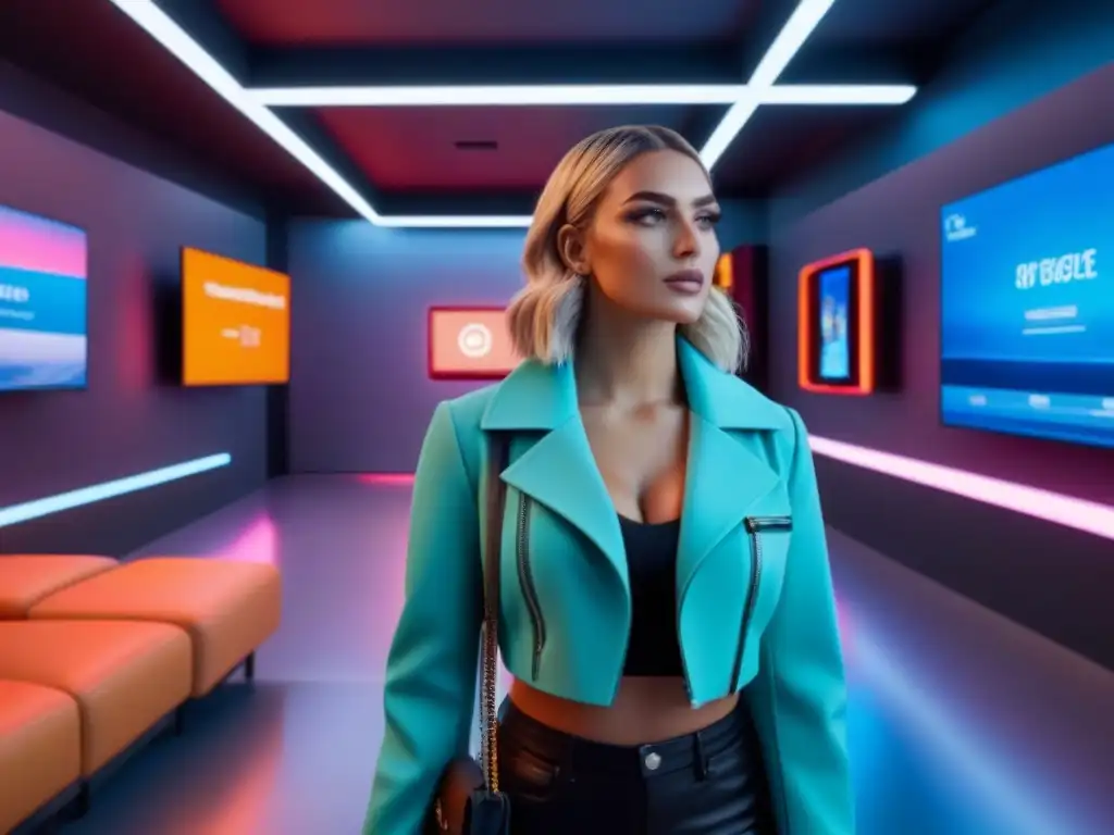 Espacio comercial futurista para Generación Z Diseño de espacios comerciales para la generación Z: Futurista, vibrante y tecnológico, ideal para socializar y experimentar con productos