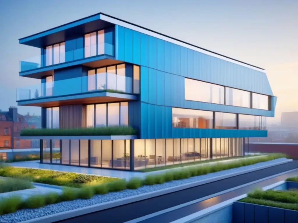 Edificio sostenible futurista: diseño vanguardista con certificación BREEAM Un diseño futurista y sostenible que encarna la esencia y valor de las certificaciones BREEAM en un inmueble