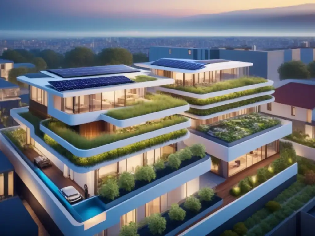 Proyecto inmobiliario del futuro: diseño sostenible y tecnología innovadora Diseño innovador de proyecto crowdfunding inmobiliario con elementos sostenibles y tecnología avanzada