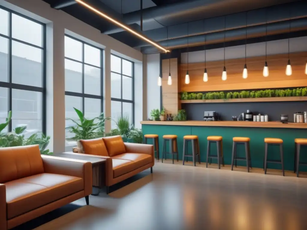Diseño ecofriendly para espacio comercial moderno y sostenible Diseño sostenible en espacios comerciales multifuncionales con elementos ecofriendly y ambiente acogedor