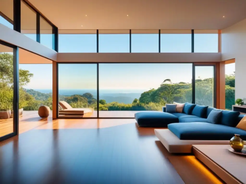 Diseño arquitectónico sostenible y luminoso en armonía con la naturaleza Diseño sustentable que maximiza la luz natural en arquitectura moderna rodeada de vegetación exuberante