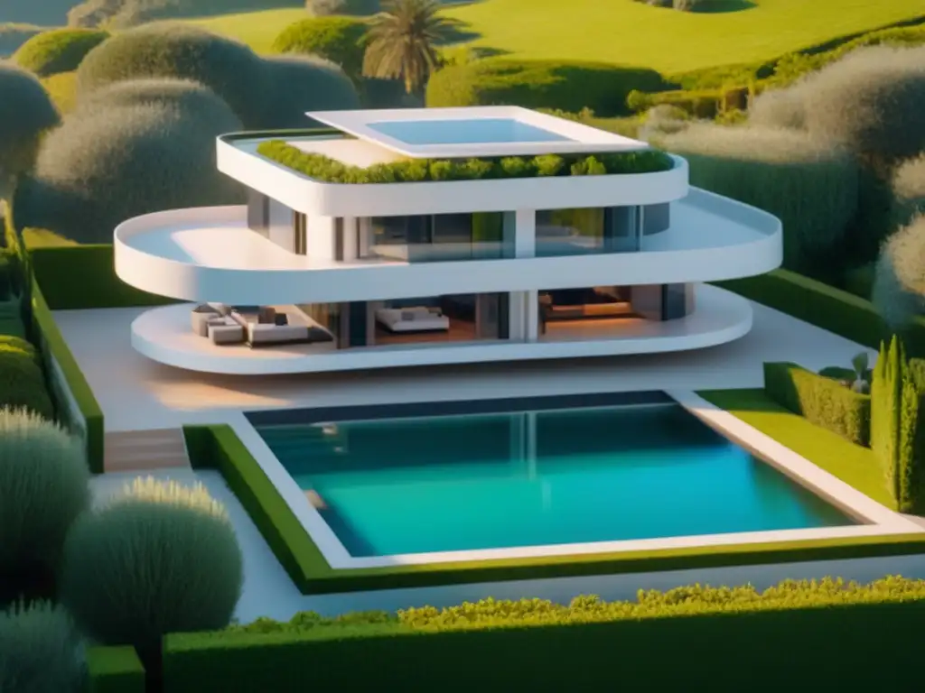 Drone futurista mapea lujosa villa en 8k Drone futurista mapeando villa de lujo con detalle