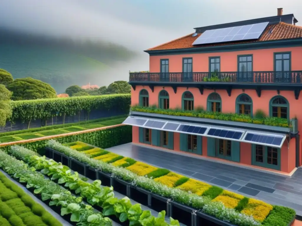 Edificio histórico restaurado con elementos eco-friendly Modernización ecológica en espacios históricos: Edificio histórico restaurado con elementos ecofriendly y jardín en la azotea