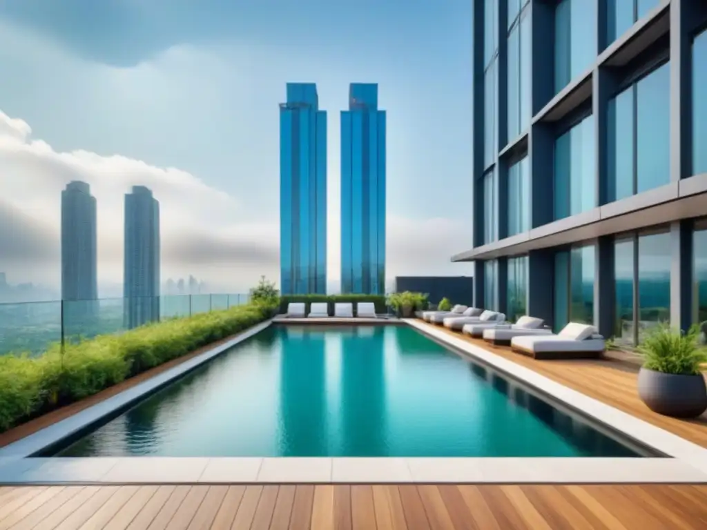 Edificio de lujo con vista a la ciudad y amenidades exclusivas Edificio de apartamentos lujoso y moderno con vistas a la ciudad, ideal para estrategias de inversión en propiedades de alquiler