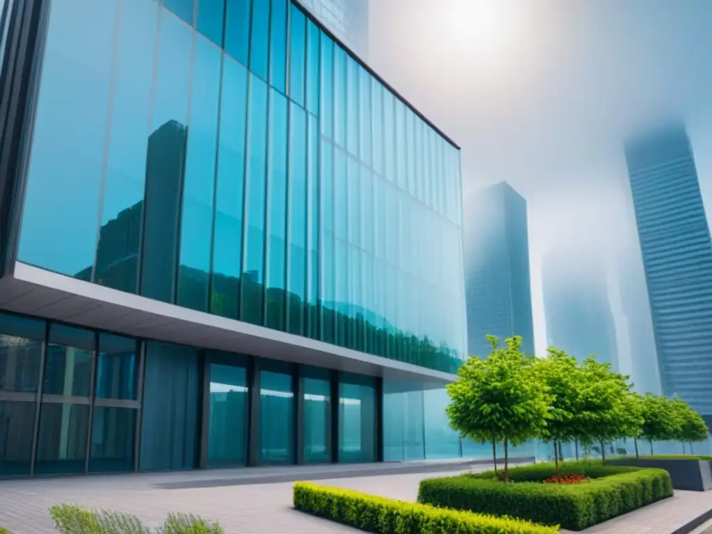 Edificio comercial moderno en ciudad vibrante con diseño elegante y seguro Un edificio comercial moderno con diseño arquitectónico elegante en una ciudad bulliciosa