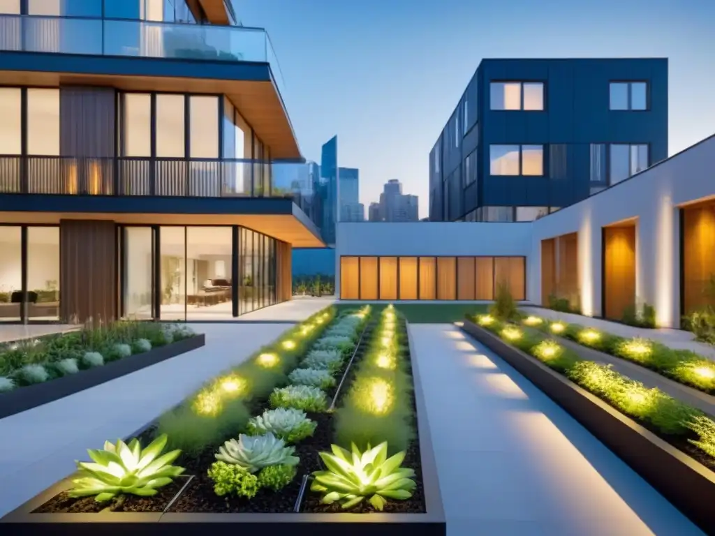 Edificio comercial sostenible: oasis verde en la ciudad Edificio comercial moderno y lujoso con certificaciones verdes, jardín en la azotea y prácticas ecofriendly