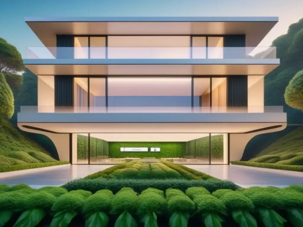 Edificio futurista y accesible: diseño inclusivo en España Edificio futurista accesible cumpliendo normativa accesibilidad edificios España, rodeado de vegetación exuberante