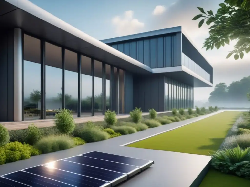 Edificio sostenible futurista: diseño innovador en 8k Edificio futurista de arquitectura sustentable, integrando materiales renovables y espacios verdes, bañado en luz natural