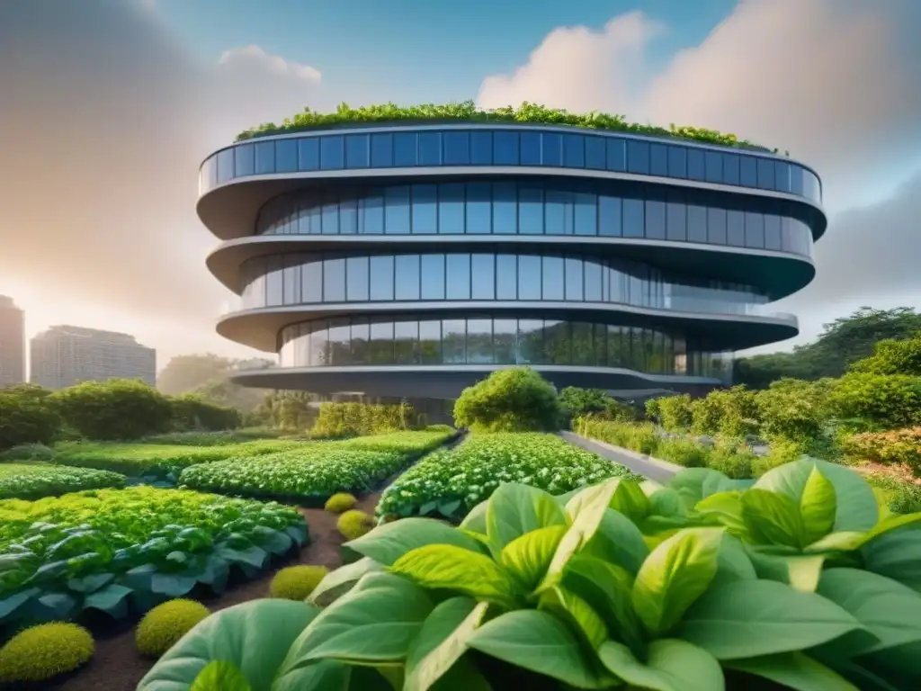 Edificio ecofuturista: arquitectura moderna y verde en la ciudad Edificio futurista certificado verde en mercado inmobiliario