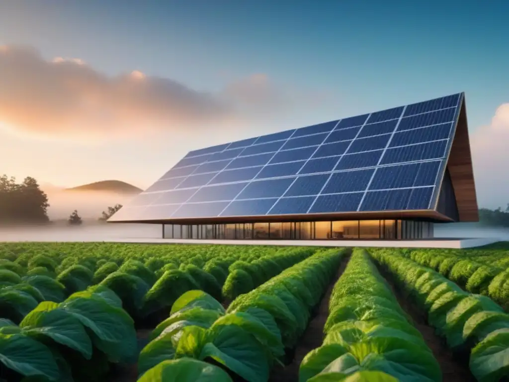 Edificio ecofuturista con vegetación y paneles solares en ciudad Edificio futurista integrado con vegetación y paneles solares, en armonía con la arquitectura sustentable tendencias globales