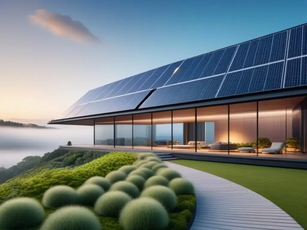 Arquitectura futurista en armonía con la naturaleza Edificio futurista en armonía con la naturaleza, con líneas modernas y elementos sostenibles
