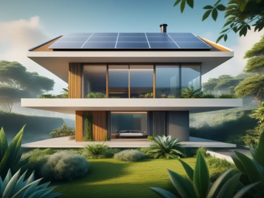Edificio sostenible futurista: diseño minimalista y ecológico Edificio futurista sostenible con diseño minimalista y naturaleza exuberante