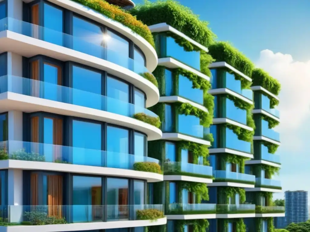 Edificio sostenible: arquitectura futurista en armonía con la naturaleza Edificio futurista sostenible con tecnologías verdes, en armonía con la naturaleza contra el cambio climático