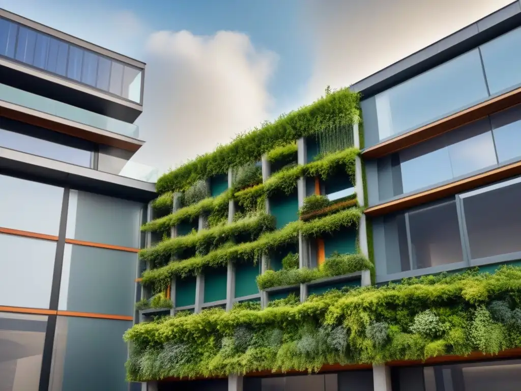 Arquitectura sostenible y futurista: un equilibrio perfecto Edificio futurista con tecnología sostenible y diseño geométrico, fusionando conservación y vanguardia