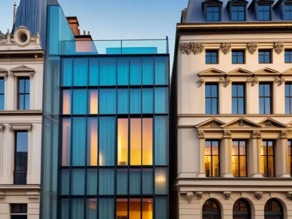 Fusión arquitectónica: antiguo y moderno en perfecta armonía Transformación de edificio histórico con estructura moderna, resaltando la armonía entre lo antiguo y lo nuevo