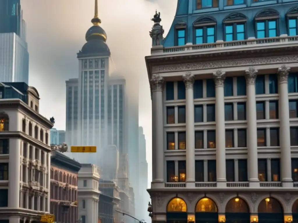 Majestuoso edificio histórico en contraste con modernidad Edificio histórico preservado en contraste con modernos rascacielos, muestra el valor de invertir en zonas históricas