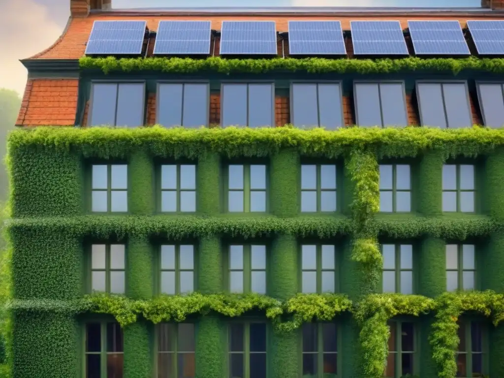 Edificio histórico con tecnología verde: una fusión impresionante Edificio histórico con tecnologías verdes integradas en armonía, fusionando pasado y futuro