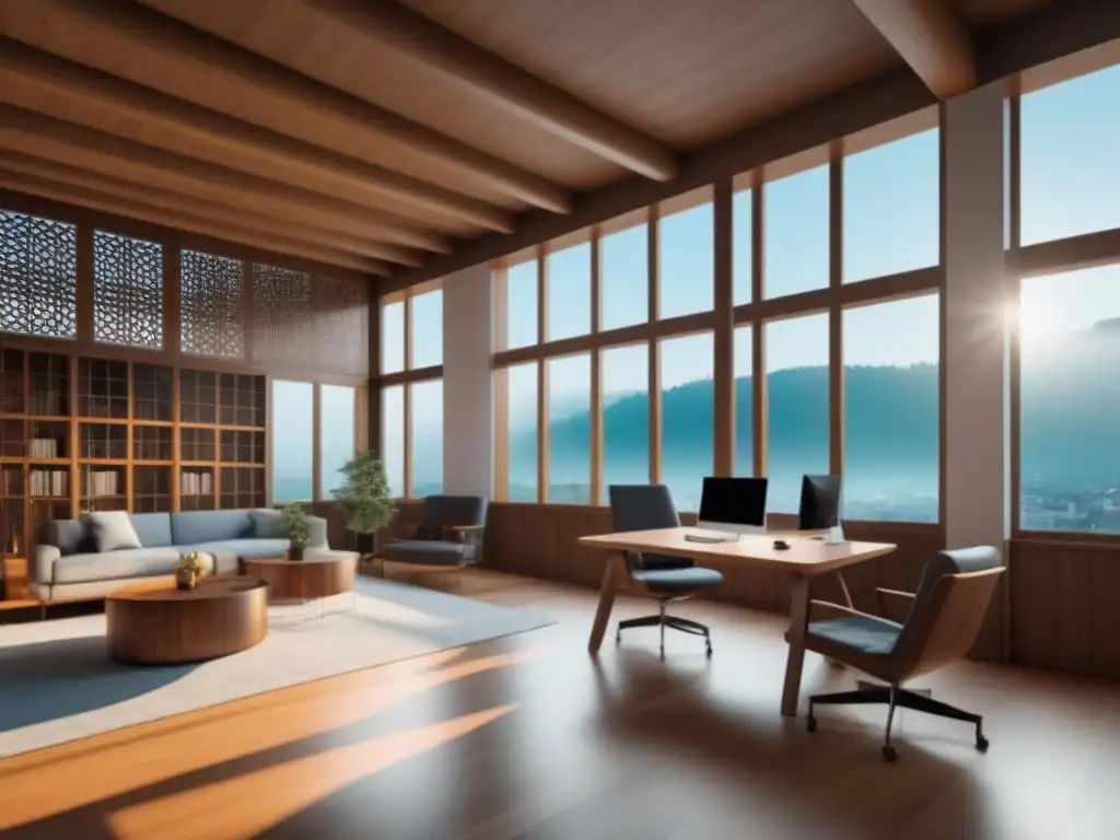 Edificio de oficinas: fusión tradicional y moderna Edificio moderno fusiona arquitectura vernácula y contemporánea, ilustrando la importancia del equilibrio en el mercado inmobiliario