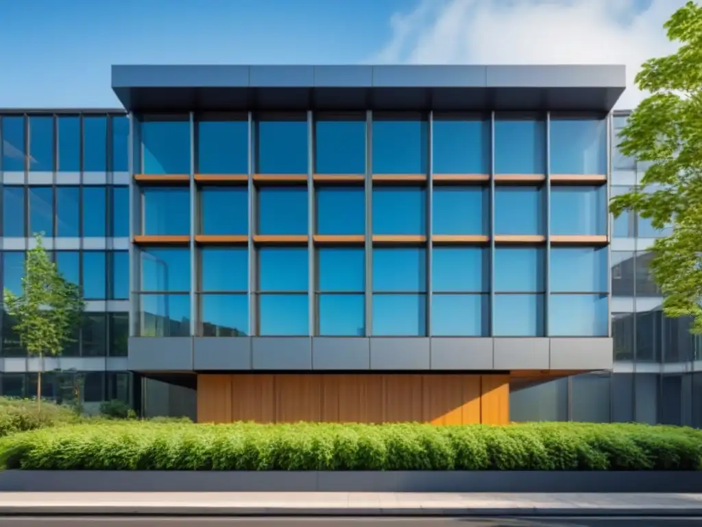 Edificio moderno con Certificaciones LEED en inmobiliaria, integrando elementos ecoamigables en su diseño